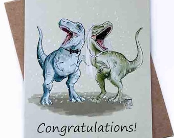 T-Rex Wedding Card | Design#121 | Size A2 | 4.25" x 5.25" folded | Dino | Dinosaur | Engagement | Love Card