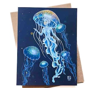Carte Princesse Jellyfish | Modèle n° 122 | Taille A2 | 4,25 x 5,25 pouces plié | Carte vierge