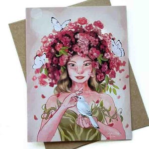 Carte rose nymphe fleur | Modèle n° 119 | Taille A2 | 4,25 x 5,25 pouces plié | Carte vierge