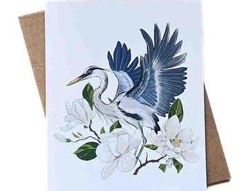Blue Heron Greeting Card | Birthday | Design#113 | Size A2 | 4.25" x 5.25" folded | bird lovers
