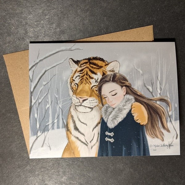 Girl and Tiger Card | Friendship | Design#038 | Sympathy | Thinking of You | Blank Note Card | Design #38