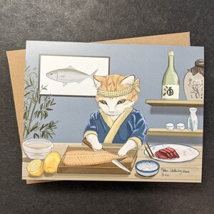 Tarjeta de gatito chef de sushi / Diseño n.° 039 / Agradecimiento / Amistad / Tarjeta en blanco imagen 2