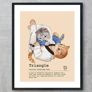Impresión artística triangular "Técnica Catjitsu 001" / Sin marco / Jiu Jitsu brasileño (BJJ) / Regalo para luchadores
