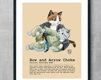 Catjitsu Technique 006 Bow and Arrow Choke Fine Art Print | Unframed | Brazilian Jiu Jitsu (BJJ) | Gift for Grapplers