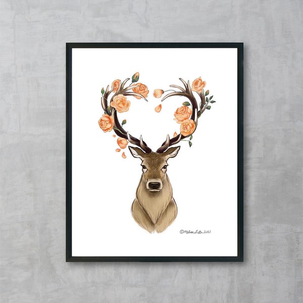 Stag with Flower Crown Fine Art Print | Unframed | Home Decor | Wall Art