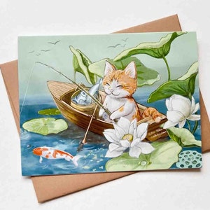 de voeux de minou de pêche | Modèle n°046 | Taille A2 | 4,25 x 5,25 pouces plié | Anniversaire | Merci | Carte de correspondance vierge