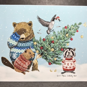 Another Dam Christmas Card | Design#019 | funny | Animals | Holiday | Bear | Beaver | Goose | Raccoon | Canadiana | Blank Greeting Card