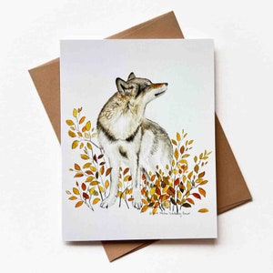 de voeux de loup d'automne | Modèle n°008 | Taille A2 | 4,25 x 5,25 pouces plié | Merci | Anniversaire | Carte de correspondance vierge