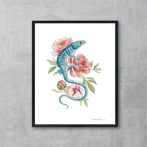 Lizard on Flowers Painting | Fine Art Print | Watercolour | Unframed | Whimsical
