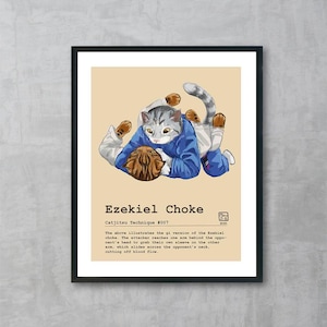 Impresión artística de la técnica Catjitsu 007 Ezekiel Choke / Sin marco / Jiu Jitsu brasileño (BJJ) / Regalo para luchadores