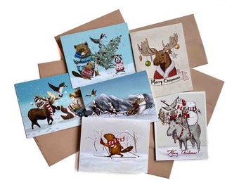 Carte des Fêtes Canadiana, paquet de 6 cartes | Taille A2 | 4,25 x 5,25 pouces plié | Économisez 25 %