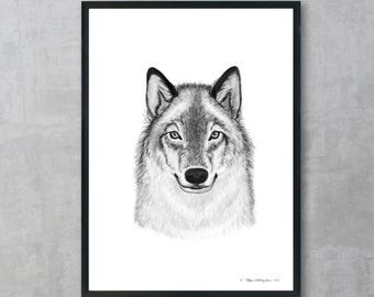 Timber Wolf Painting | Fine Art Print | Unframed | Animals | Black & White | Majestic | Home Decor
