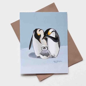 carte de famille de pingouin | Modèle n°059 | Nouvelle carte bébé | Bienvenue dans le monde | Félicitations | Nouveaux parents | Carte de correspondance vierge