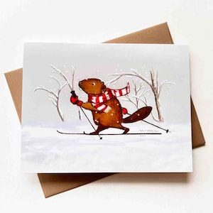 Cross-Country Skiing Beaver Card | Design#004 | Nordic Skiing | Blank Note Card