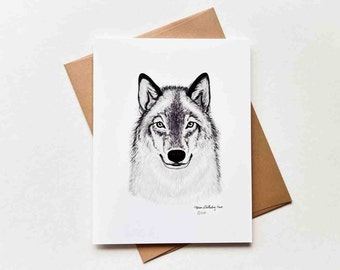 Timberwolf Grußkarte | Motiv#030 | Größe A2 | 11 cm x 13 cm gefaltet | Geburtstag | Vielen Dank | Blanko-Karte