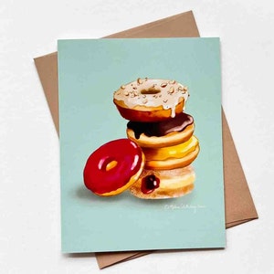 de voeux de donuts | Modèle n°072 | Taille A2 | 4,25 x 5,25 pouces plié | Anniversaire | Merci | Carte de correspondance vierge