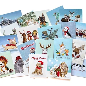 Cute Animal Holiday Card Pack of 20 Cards | Size A2 | 4.25" x 5.25" folded | Save 40% | Assorted Animal Christmas Cards
