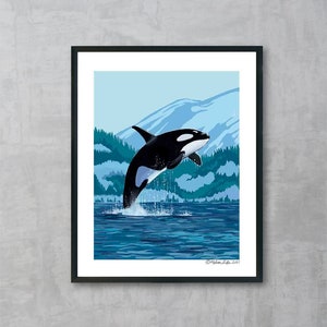 Impression d&#39;art orque bondissante | Peinture sans cadre | Décoration d&#39;intérieur | Cadeau pour pendaison de crémaillère | Océan | Épaulard | Art de la côte ouest