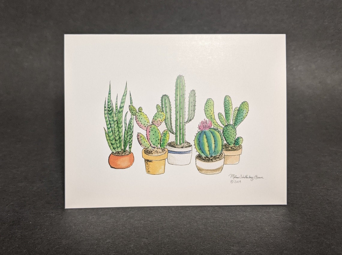 Watercolour Cacti Greeting Card | Design#034 | Size A2 | 4.25
