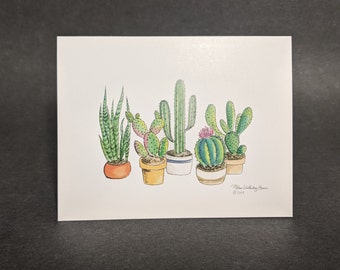 Watercolour Cacti Greeting Card | Design#034 | Size A2 | 4.25" x 5.25" folded | Cactus | Thank You | Birthday | Blank Note Card