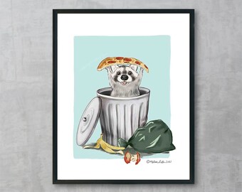 Jackpot! Trash Panda Fine Art Print / Senza cornice / Arte del procione / Divertente arte murale