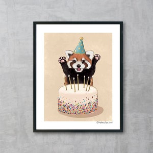 Red Panda Birthday Fine Art Print | Unframed | Home Decor | House Warming Gift | Animal Art