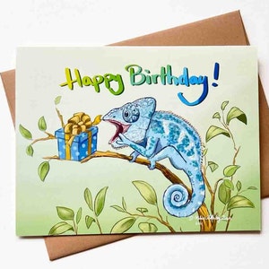 carte d'anniversaire caméléon | Modèle n°041 | Drôle | Fantastique | Mignon | Carte de correspondance