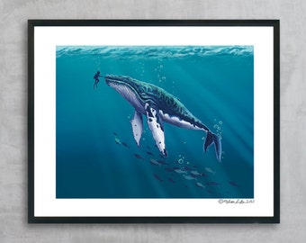 クジラのアートプリント（フレーム付き） ザトウクジラのファインアートプリント | フレームなし | 海のテーマ