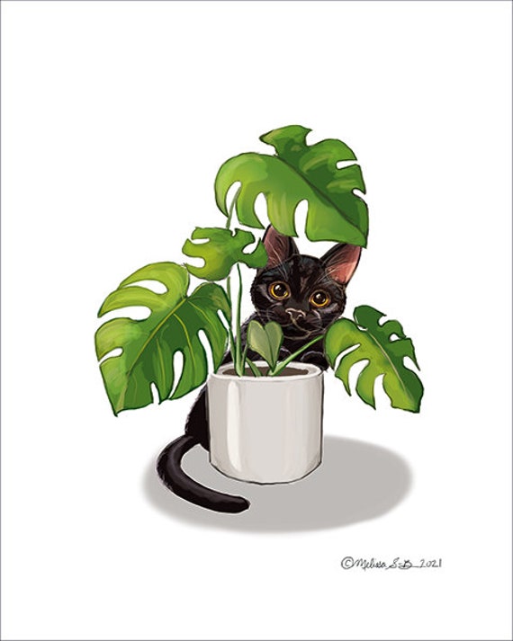 Black Cat and Monstera Plant Fine Art Print | Unframed | Animals | Holiday  Home Decor - Etsy