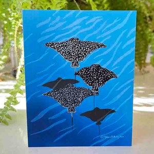 Cartão de felicitações de raia-águia-pintada | Design#085 | Tamanho A2 | 4,25" x 5,25" dobrado | Arraia | Cartão de nota em branco