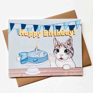 carte d'anniversaire de chat | Modèle n°036 | Taille A2 | 4,25 x 5,25 pouces plié | Jolie carte d'anniversaire | Carte de correspondance vierge