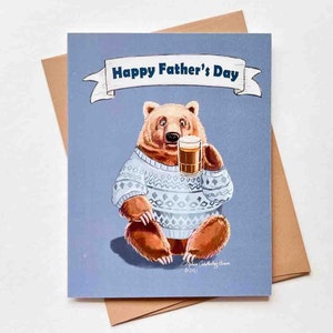 carte de fête des pères ours brun | Modèle n°026 | Taille A2 | 4,25 x 5,25 pouces plié | Fantastique | Drôle | Carte de correspondance vierge