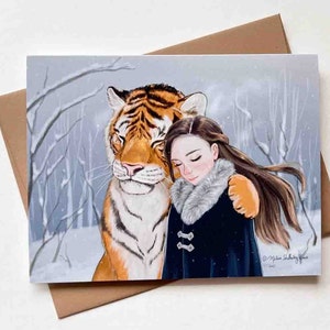 fille et tigre de Zazzle.be Liste d'envies Vous avez des idées ? Amitié | Modèle n°038 | Sympathie | Je pense à vous | carte de correspondance vierge | Modèle 38