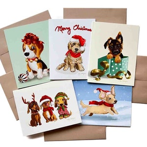 Lot de 5 cartes de Noël pour chien, format A2 | 4,25 x 5,25 pouces plié | Économisez 25 % | Cartes de vœux pour chien mignon