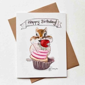 d'anniversaire de petit gâteau aux tamias | Modèle n°021 | Drôle | Fantastique | Carte de correspondance vierge