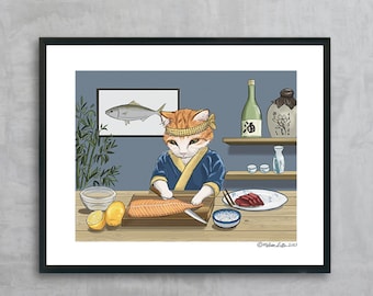 Sushi-Koch Kitty Kunstdruck | Ungerahmt | Tiere | Wunderlich | Wohnkultur | House Warming Geschenk |