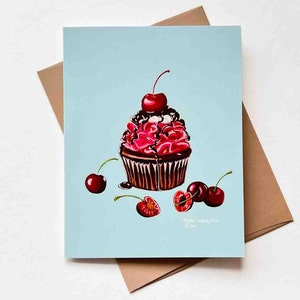 Petit gâteau aux cerises | Modèle n°61 | Anniversaire | Merci | Carte de correspondance vierge