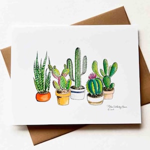 Carte de voeux de cactus aquarelle | Modèle n°034 | Taille A2 | 4,25 x 5,25 pouces plié | Cactus | Merci | Anniversaire | Carte de correspondance vierge