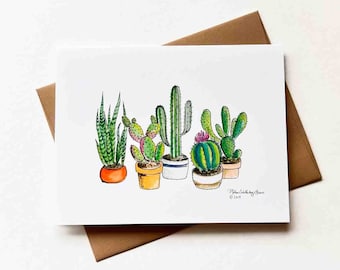 Watercolour Cacti Greeting Card | Design#034 | Size A2 | 4.25" x 5.25" folded | Cactus | Thank You | Birthday | Blank Note Card