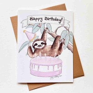 carte d'anniversaire de paresseux | Modèle n°023 | Taille A2 | 4,25 x 5,25 pouces plié | Animaux | Fantastique | Drôle | Carte de voeux vierge | Carte de correspondance