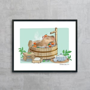 Capybara Spa Day Fine Art Print | Unframed | Bathroom Decor Wall Art