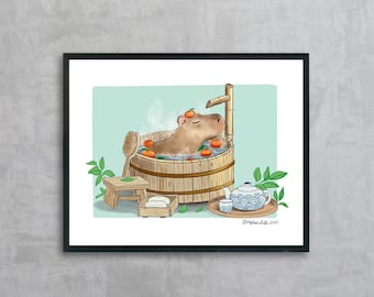 Capybara Spa Day Kunstdruck | Ungerahmt | Badezimmer-Dekor-Wand-Kunst