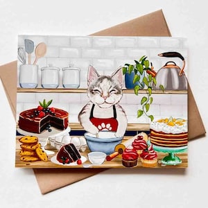 Carte Baker Kitty | Modèle n°053 | Anniversaire | Merci | Amitié | Vacances | Carte de correspondance vierge