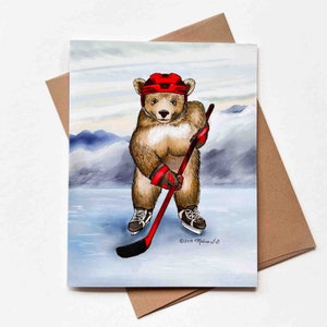 Cartão de nota em branco do urso de hóquei | Design#011 | Tamanho A2 | 4,25" x 5,25" dobrado | Obrigado | Aniversário | Várias ocasiões