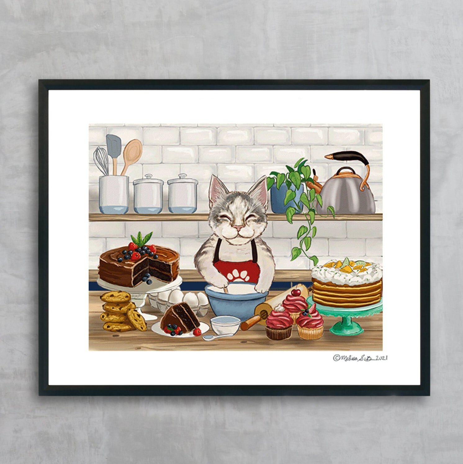 Baker Kitty Art Print | Unframed | Animals | Whimsical | Home Decor | House Warming Gift |