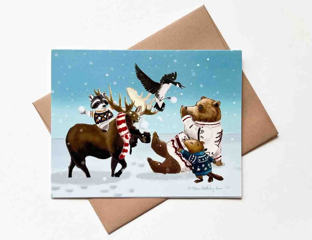 Snowball Fight Christmas Card | Holiday | Birthday | Design#078 | Size ...