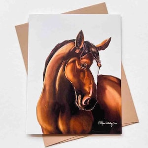 de voeux cheval Dark Bay | Anniversaire | Modèle n°073 | Taille A2 | 4,25 x 5,25 pouces plié | Carte de correspondance vierge