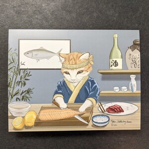 Tarjeta de gatito chef de sushi / Diseño n.° 039 / Agradecimiento / Amistad / Tarjeta en blanco imagen 3