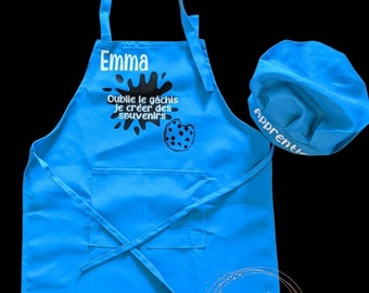 SUR COMMANDE ** Tablier et toque personnalisé pour enfant/ado. Personnalized Apron and hat for kids,teenager.
