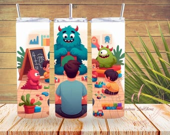 ARCHIVO DIGITAL, educador de guardería, educador masculino, pequeños monstruos, eductor de guardería, guardería, sublimación, envoltura de vaso